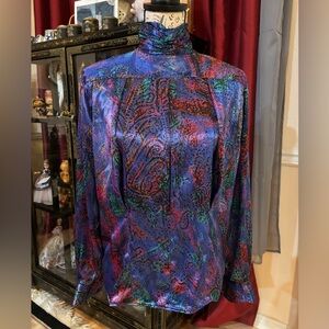 Vintage TJW Made Expressly for Mervyns High NEck Draped Abstract Blouse